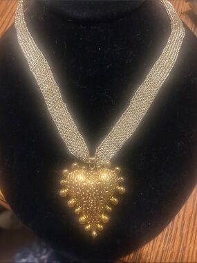 MAYAMAR Gold Heart Pendant Mesh Chain Necklace NEW